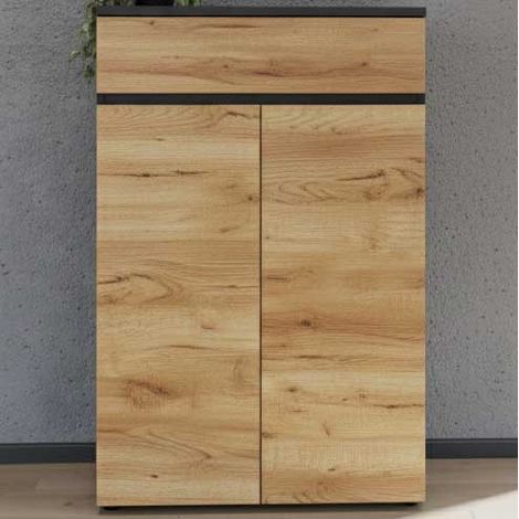 Buffet 2 portes 1 tiroir décor chêne et gris foncé - ODETTA (1/5)