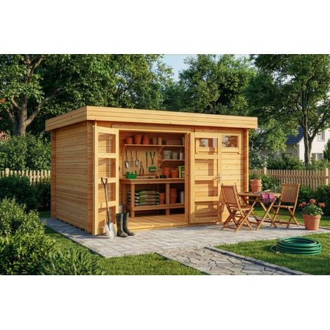 ECO Set - Abri de jardin Leandro imprégné Pinie Imprégné, 28 mm Épaisseur paroi 394 x 268 cm (1/5)