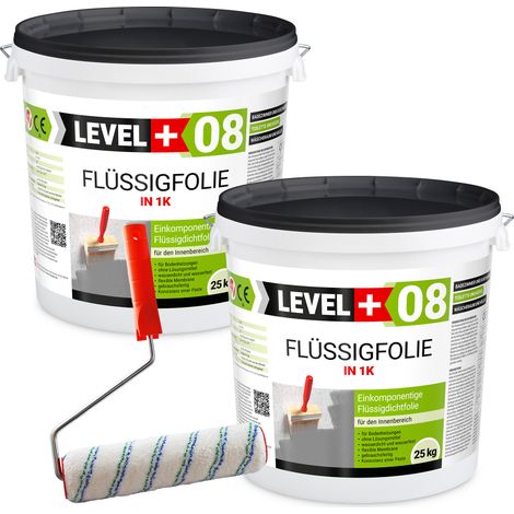 LEVEL+ Flüssigfolie 50kg Dichtfolie Bad + Farbroller L+08