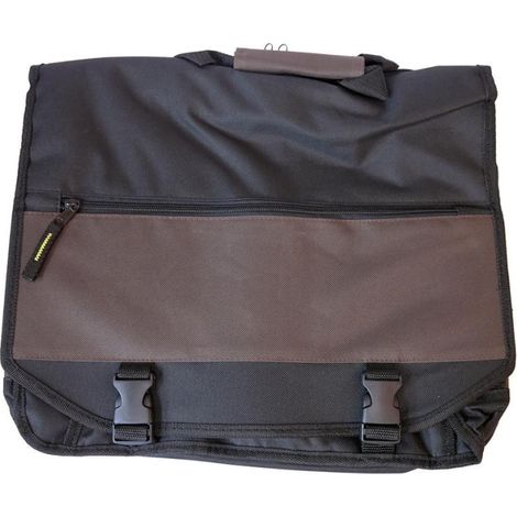 Sacoche de transport outils + porte documents tissu noir et marron 400x130x310mm + sangle réglable DERANCOURT (1/2)