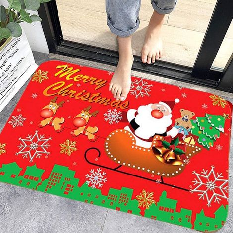 1 pcs Tapis de Sol de Noël, Tapis D'intérieur Tapis Porte Antidérapant, Motif de Noël de Décor à la Maison D'intérieur (1/5)
