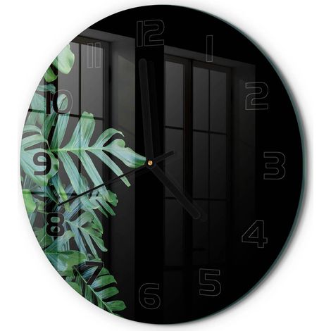 Horloge Murale Ronde Originale en Verre Silencieuse Design Moderne Salon Monstera fi 30 cm (1/5)