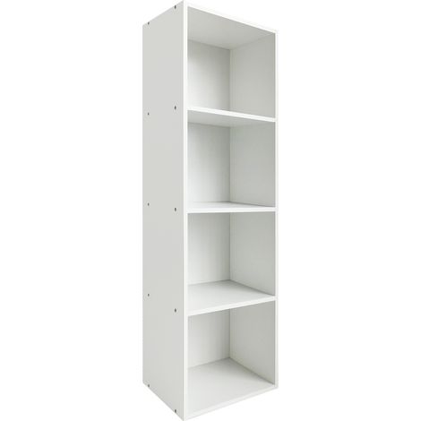 4 Cube Small Bookshelf Storage Organizer Shelf Wooden Corner Bookcase, Modern Thin Cubes Storage Organizer Display Shelving for Bedroom, Library, Living Room, Home, Office, White (1/5)