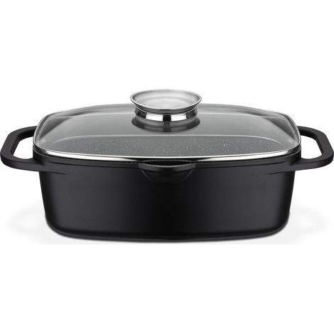 GSW Casseruola universale Gourmet Granito – arrosto di alta qualità con coperchio, ideale per stufare, grigliare e arrostire, anche per induzione e forno – nero in alluminio pressofuso, 6 litri (1/5)