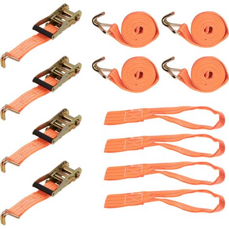 Durable 2.9M Orange Polyester Tie Down Straps-Heavy Duty 2 Ton Load Capacity with 360° Swivel Hooks,4PCS Set