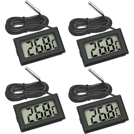 Mini termometro digitale LCD con sonda di temperatura per frigoriferi, congelatori e acquari (4 pezzi neri) (1/4)