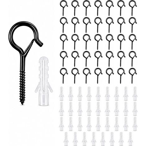 35PCS Crochet a Visser Noir, Piton à Visser Noir, avec Boucle de Sécurité, Boucle de Sécurité Mousqueton à Ressort, Crochet à Visser, pour Suspension Plantes, Lanternes, Mangeoires et Tasses (1/5)