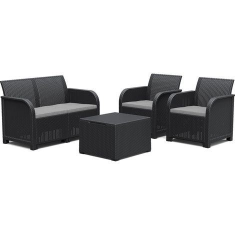 Set da Giardino 4 Pezzi in Polipropilene Effetto Rattan con Cuscini Colore Bianco Rosalie Lounge Keter