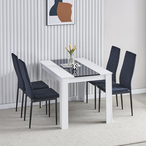 Dining Room Set, Black White Dining Table and Chairs, 120x80 cm Kitchen Table Dining Table with Chairs (Table with 4 Chairs,Black Flannel) (1/5)