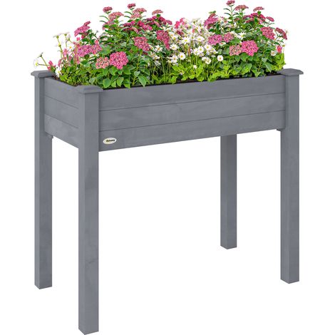 Outsunny Garden Wooden Planter Flower Raised Bed, Dark Grey (1/5)