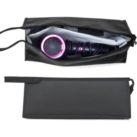 Sac de rangement pour sèche-cheveux portable – Sac en cuir PU noir pour brosse à air chaud, peignes et accessoires