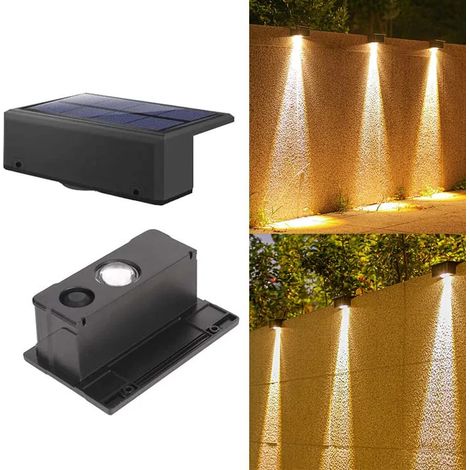 Lampes solaires de terrasse d'extérieur, lot de 2 lampes solaires de clôture, lampes murales solaires blanc chaud, lampe LED étanche (1/5)