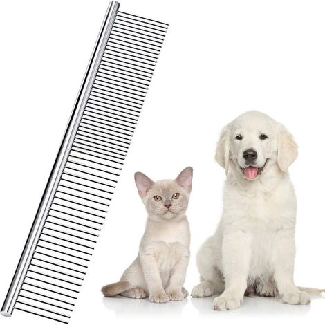 (19 x 3 cm)Peigne d’Animaux de Compagnie en Acier Inoxydable Peigne de Toilettage pour Chiens et Chats avec Dents Rondes (1/5)