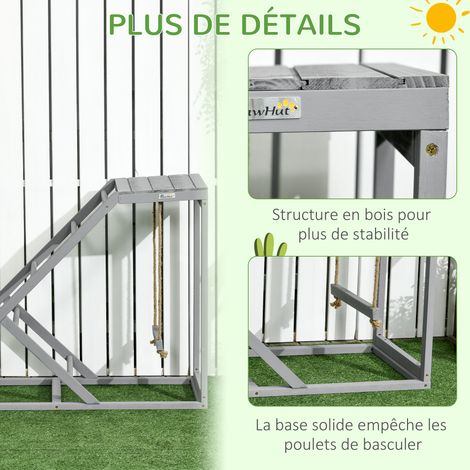 Perchoir en bois pour poule, aire de jeux en bois pour poules avec balançoire, échelle, plateforme, 96 x 40 x 71 cm, gris (1/5)