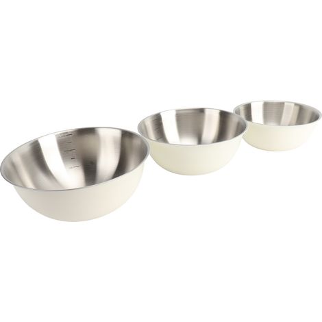 Ensemble de 3 bols mélangeurs en acier inoxydable 304, blanc crème, pour la cuisine, avec graduation. (1/5)