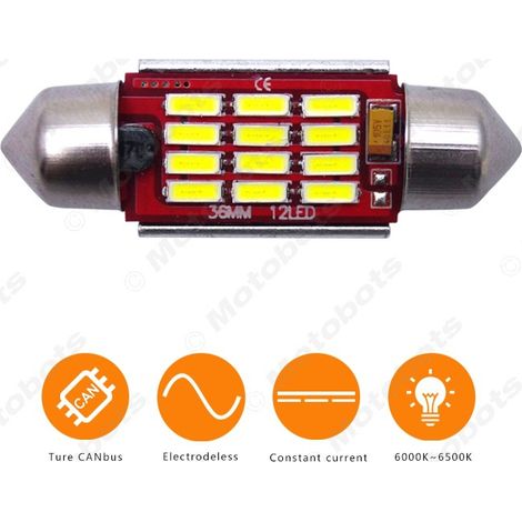 36mm dual-point LED car taillight 4014-12SMD, LED roof light with decoding, stepless constant current 12-14.5V. (1/4)