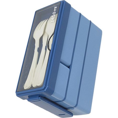 Bento-Box für Erwachsene, 3-lagig, stapelbar, mit 4 Fächern, ideal für Arbeit, Schule und Picknick, Blau (1/5)