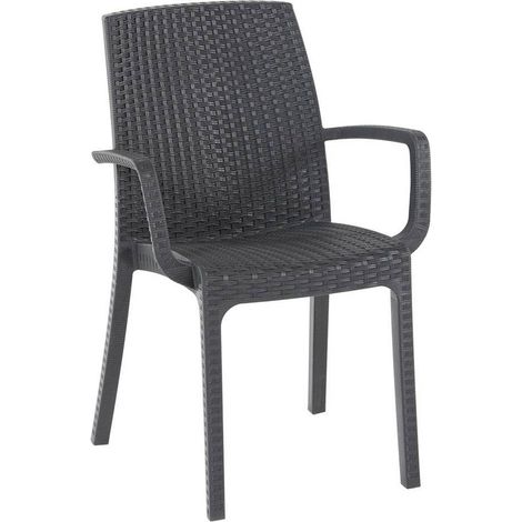 Silla apilable de ratán con reposabrazos para bar y jardín Indiana BICA - Gris paloma