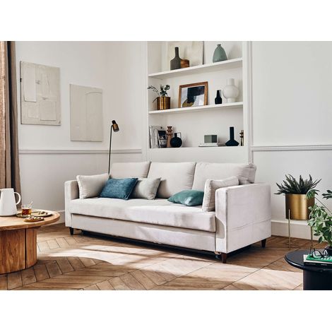 Anna – 3-sitzer sofa – mit schlaffunktion und tasche – aus samt - beige