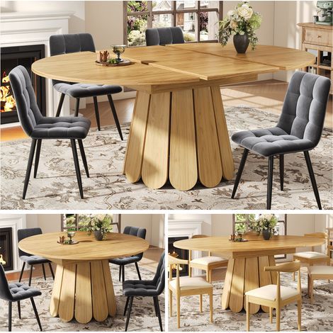 Table à manger extensible, table de salle à manger, table à manger en bois. Table ronde extensible en ovale, 118-158 cm