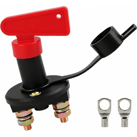 M8 DC 12/24V Battery Circuit Breaker, Waterproof Battery Main Switch with Removable Keys and Protective Cover, Universal for Car, Truck, Camper, Quad, Boat and Tractor (1/5)