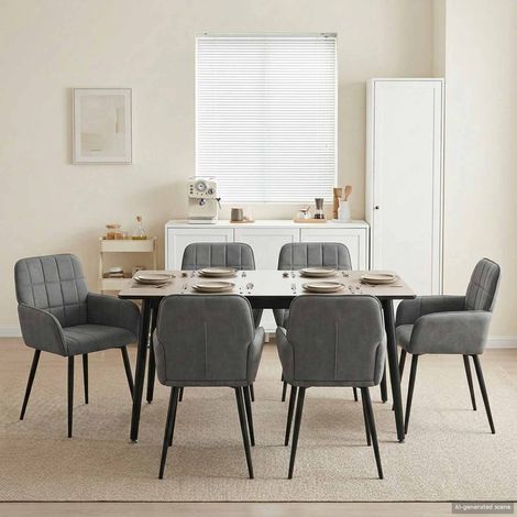 Lot de 6 chaises de salle à manger en velours gris foncé avec accoudoirs et pieds en métal - PANGIVO (1/5)