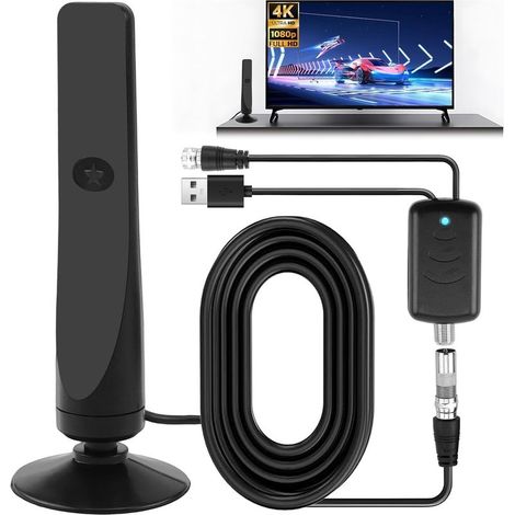 Upgraded Indoor TV Aerial 1080P 4K HD Digital Antenna with Signal Booster for Smart TV High Gain Indoor Outdoor Aerial with Strong Signal UK for 280 Miles Wavemax Antenna 9.8ft Cable 4G 360° (1/5)