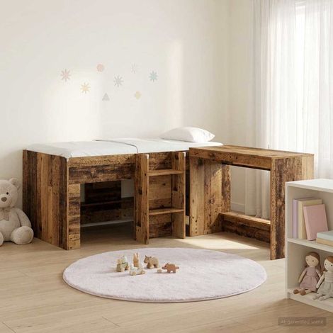 vidaXL Letto alto per bambini con scrivania 2 pz Legno antico (1/5)