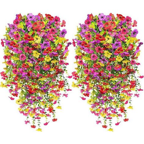 4 PCS Fleurs Artificielles Suspendues, 76CM Rose Violet Jaune Rouge, Décoration Intérieur Extérieur (1/5)