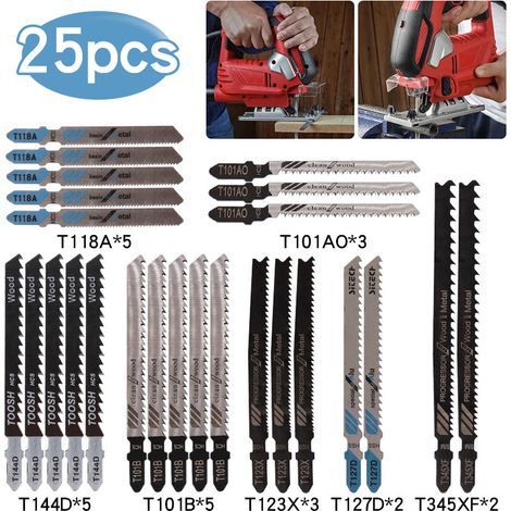 Set mit 25 Stichsägeblättern T118A / T144D / T101B/T123X / T101AO/T127D / T345XF zum Schneiden von Metall/Holz/Kunststoff – für Bosch, Black & Decker, Makita, Dewalt – Versailles (25 Stück) (1/5)