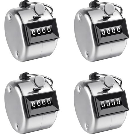 Set mit 4 manuellen Metallzählern – Manueller Fingerzähler – Fingerzähler von 0 bis 9999 – Tragbarer digitaler Klickzähler für Strick- und Golf-Ergebnisse
