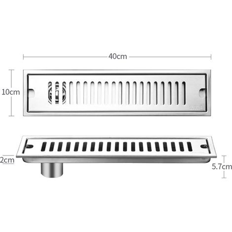 Caniveau de sol long, acier inoxydable 304, épais, haute capacité, anti-odeurs, pour salles de douche de salle de bain, bande rectangulaire, 40 cm, avec drainage latéral. (1/5)