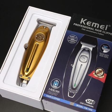 Tondeuse coiffure sans fil métal doré lame T finition 0mm professionnel pour homme avec boîte de rangement (1/3)
