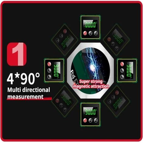 Rapporteur d'angle magnétique numérique – Niveau laser électronique – Batterie 2000mAh rechargeable – Aimant 4 faces – LCD – Pour menuiserie, construction, bricolage (1/4)