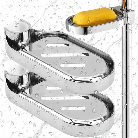 2 Pièces Étagère de Douche Sans Perçage,Porte-Savon en ABS Plastique,Barre de Douche avec Porte-Savon Réglable et Durable,Boîte à Savon pour Douche,Vasque et Évier de Cuisine (1/5)