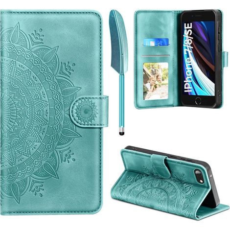 Handyhülle iPhone SE 2022/2020 7/8 Leder Flip PU Tasche Case Grün (1/5)