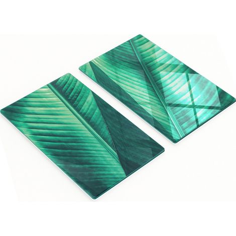 Tablas de servir de cristal para cocina con estampado de hojas verdes, 2 x 30 x 52 cm. (1/5)