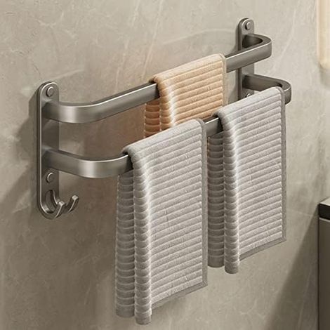 Porte-serviettes, porte-serviettes double pour salle de bain, porte-serviettes mural, porte-serviettes de cuisine, sans perçage, 30 cm gris (1/5)