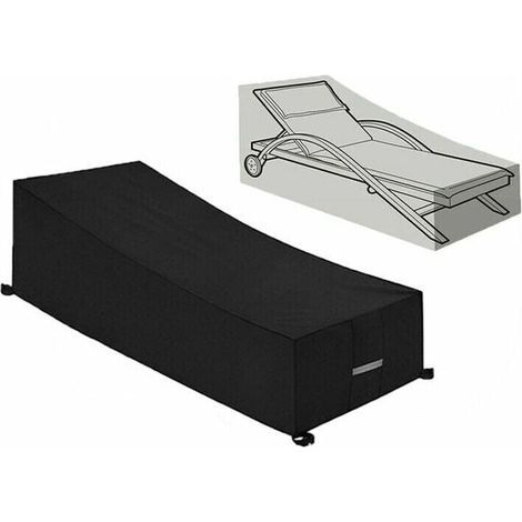 Housse de Protection Imperméable, Coupe-Vent, Anti-UV en Tissu Oxford 210D - Conçue pour les Bains de Soleil et Transats - Dimensions 210x75x40/80CM - Couleur Noir. (1/3)