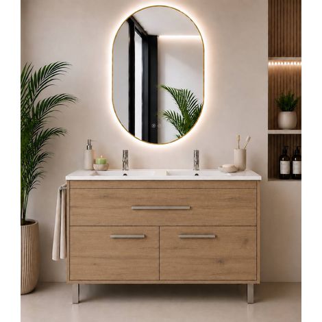 Badmöbel mit Waschbecken ORIGENBATH BAHIA ohne Spiegel 120x45 cm Doppelwaschbecken Estepa (1/5)