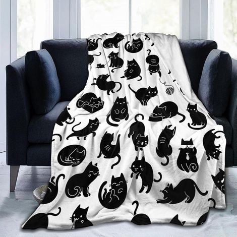 Weiche, schwarze Katzendecke, für alle Jahreszeiten, flauschig, warm, leichter Fleece-Überwurf, Flanelldecken für Bett, Sofa, Couch, Reisen, Zuhause, Wohnzimmer-Dekoration, 130 x 150 cm (1/5)