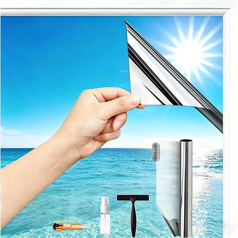 Film de fenêtre (70 x 600 cm, argenté) - Protection solaire - Protection contre la chaleur - Pour l'intérieur ou l'extérieur - Sans résidus - Film miroir pour fenêtre (1/5)