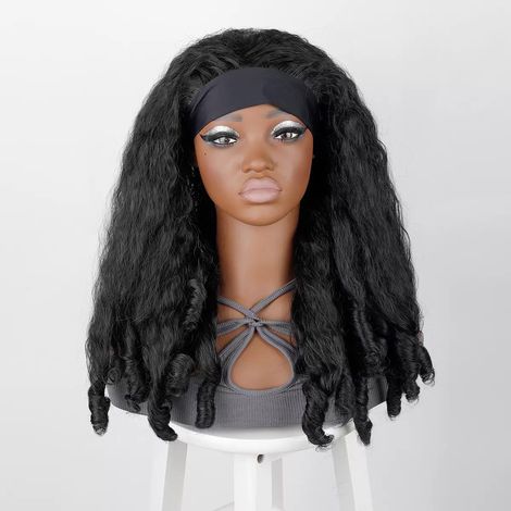 Parrucca da donna stile retrò con arricciatura a molla e fascia, stile africano rilassato e voluminoso, Cover completa della testa (1/5)