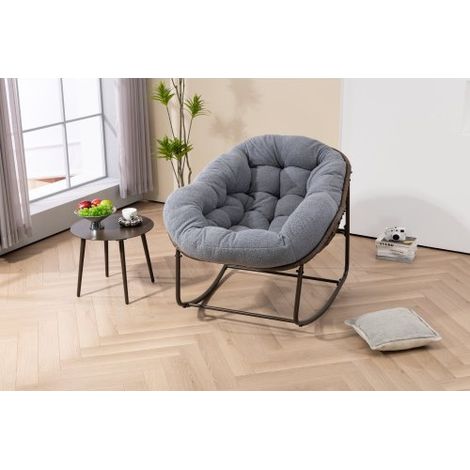 Fauteuil à bascule d'extérieur en rotin, avec coussin rembourré, idéal pour véranda, salon, terrasse ou jardin, gris. (1/5)