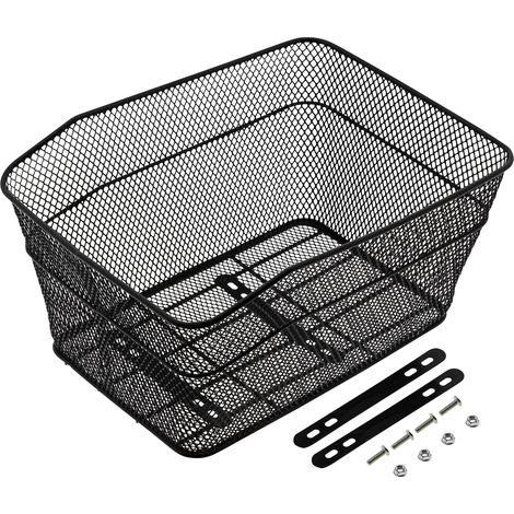 Panier de vélo noir pour porte-bagages ou guidon - Panier à provisions pour vélos à montage fixe - Panier de transport en métal pour vélo à mailles serrées (1/5)