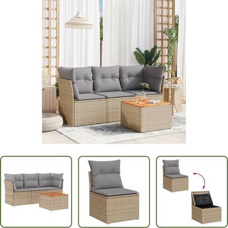vidaXL Poly Rattan - 4-tlg. Garten-Sofagarnitur mit Kissen Beigemischung Poly Rattan (1/5)
