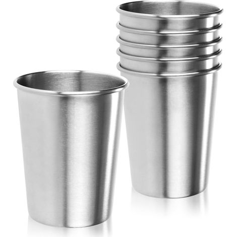 Lot de 6 gobelets acier inoxydable - 250 ml - Design empilable léger - Incassable sans BPA - Camping voyage extérieur - Argenté 9x7,2 cm (1/5)