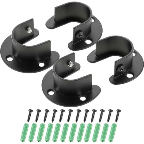 Set mit 4 schwarzen 25-mm-Kleiderstangenhalterungen  Gardinenstangenhalterungen  Kleiderstangenhalterungen  25-mm-Kleiderstangenhalterungen aus Edelstahl (1/5)