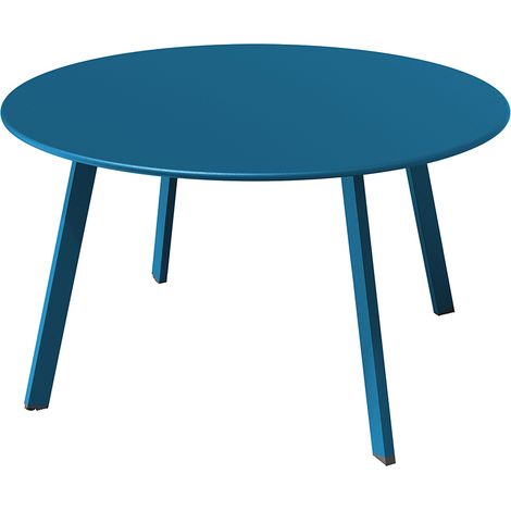 Table basse ronde en métal étanche – 70D x 70W x 40H cm – Capacité 23 kg – Pour salon, jardin, balcon – Bleu paon (1/5)