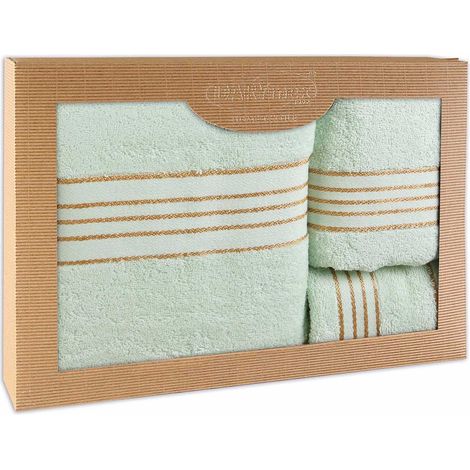 Toalla de algodón, juego de 3 toallas en una caja, 30x50, 50x90, 70x140, menta (1/5)
